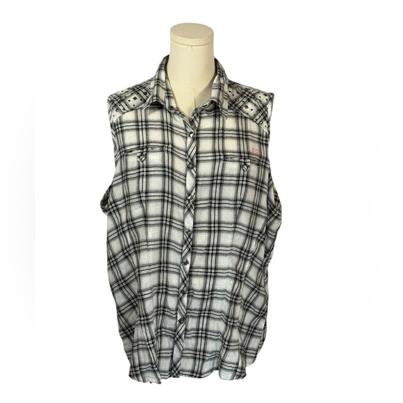 Harley Davidson Genuine MotorClothes Black & White‎ Plaid Sleeveless Tank (1X) - Picture 1 of 5